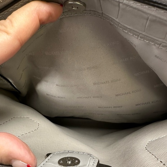 Michael Kors Gray Croc-Embossed Satchel with Chain Strap - Picture 7 of 11